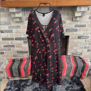 SHEIN Black Cherry Print Midi Dress